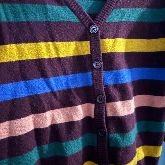 Modcloth Maroon Striped V Neck Cardigan Sweater - Picture 2 of 5
